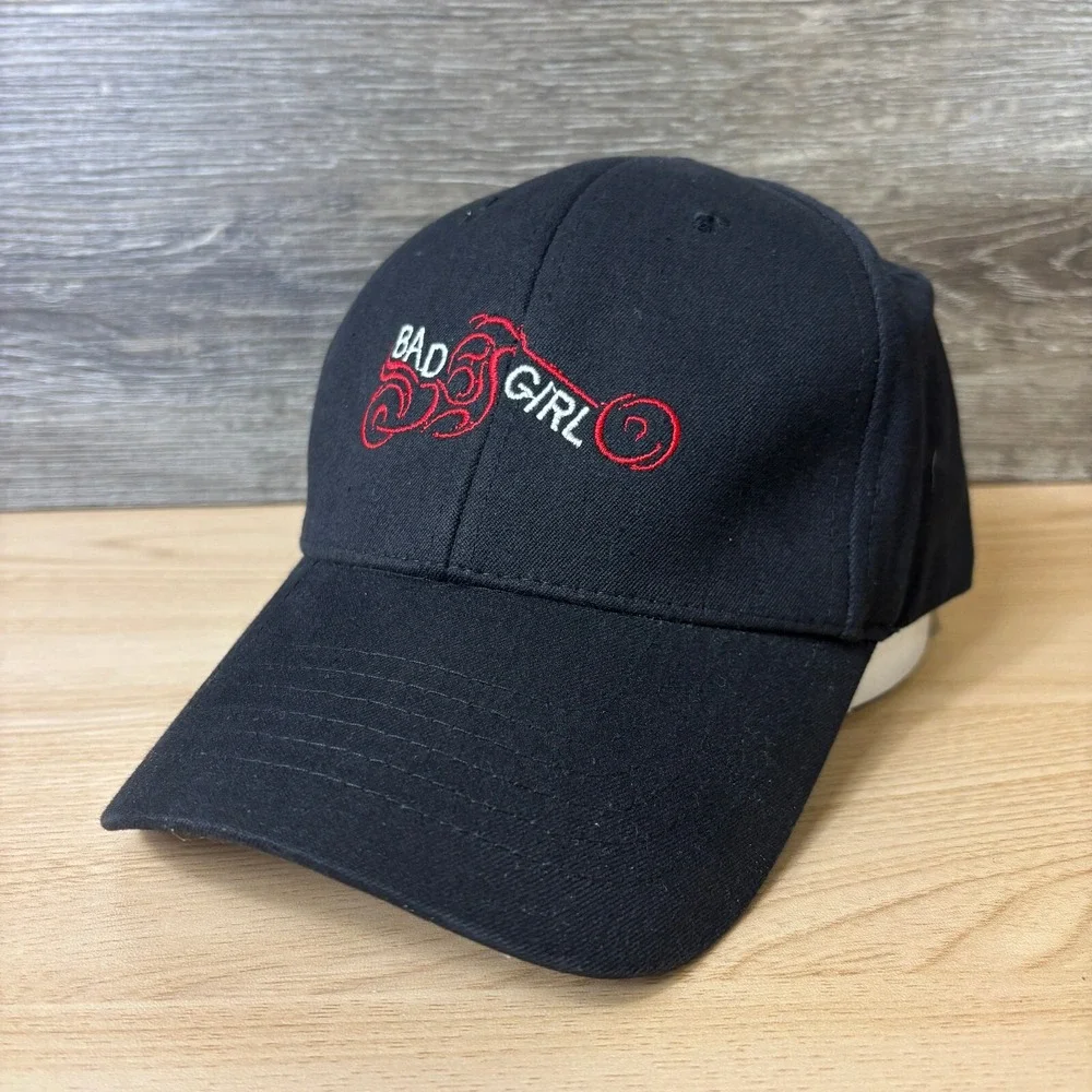 Bad Girl Hat Cap Fitted Womens S/M Black Motorcycle Biker‎ Flex Band